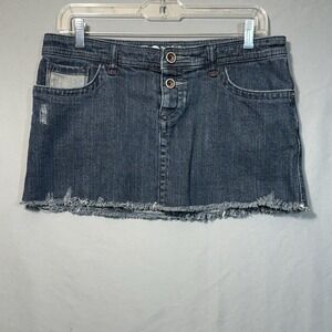 ROXY Denim Jean Mini Skirt Low Rise Button Fly Surfer Beach Y2K Size 7 Sk8r